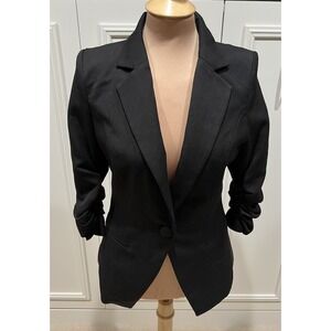 Cache Cache‎ Black Single Button Blazer Size 170 Minimalist Classic Career